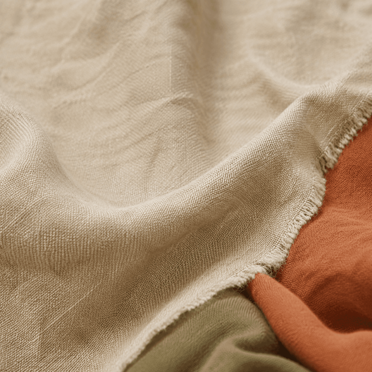 Close-up of stone-washed linen weave
